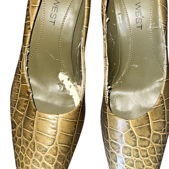 Nine West Snake Print Pointed Toe Pump Heels Size 6.5 Olive Green Career Office - Picture 7 of 8